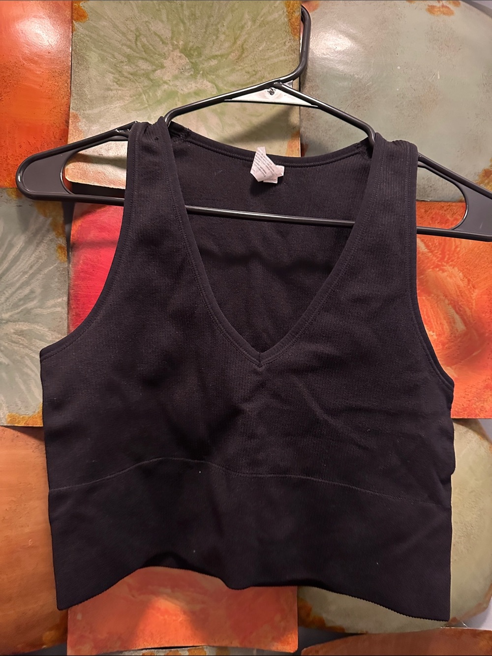 90 Degree By Reflex Black Ribbed V-Neck Crop Tank